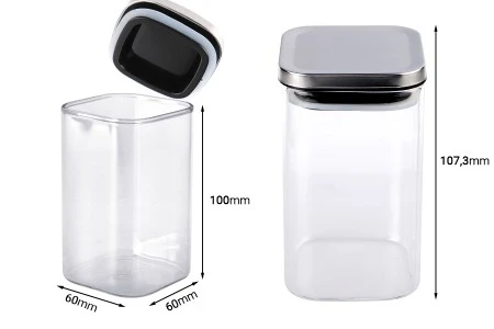 Staklena četvrtasta tegla 260mL, sa plastičnim srebrnim poklopcem i gumicom-2