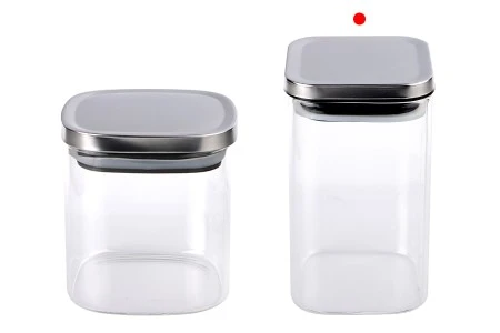 Staklena četvrtasta tegla 260mL, sa plastičnim srebrnim poklopcem i gumicom-3
