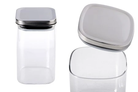 Staklena četvrtasta tegla 260mL, sa plastičnim srebrnim poklopcem i gumicom-1