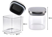 Staklena četvrtasta tegla 350mL, sa plastičnim srebrnim poklopcem i gumicom-dimenzije_slike