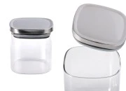 Staklena četvrtasta tegla 350mL, sa plastičnim srebrnim poklopcem i gumicom-slika_proizvoda