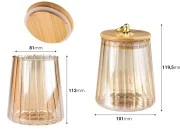 Staklena bronzana tegla 600mL, sa drvenim poklopcem, gumicom i zlatnim metalnim prstenom-dimenzije_slike