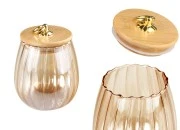 Staklena bronzana tegla 700mL, sa drvenim poklopcem, gumicom i zlatnim metalnim prstenom-slika_proizvoda