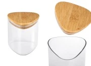 Staklena trougaona tegla 550mL, sa drvenim poklopcem i gumicom-slika_proizvoda