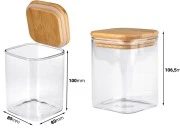 Staklena četvrtasta tegla 450mL, sa drvenim poklopcem i gumicom-dimenzije_slike