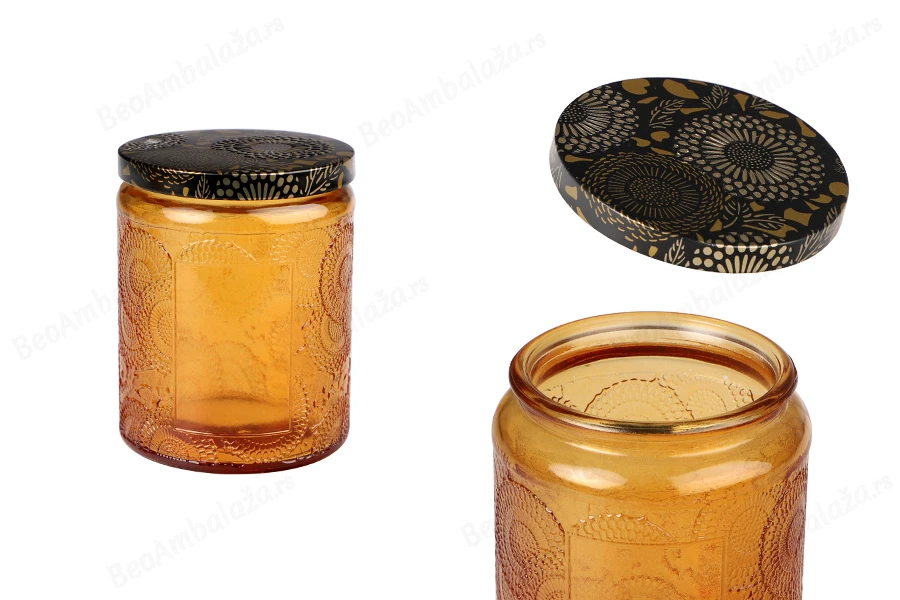 Staklena cilindrična teglica sa reljefom 230mL i aluminijumskim zatvaračem-slika_proizvoda