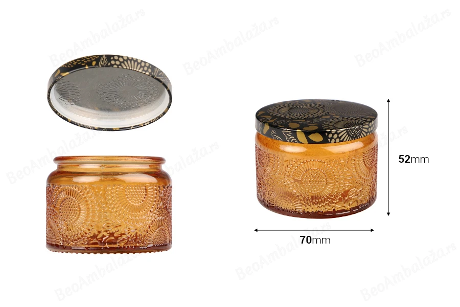 Staklena cilindrična teglica sa reljefom 120mL i aluminijumskim zatvaračem-dimenzije_slike