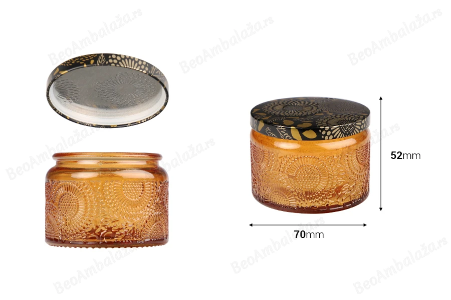 Staklena cilindrična teglica sa reljefom 120mL i aluminijumskim zatvaračem-dimenzije_slike