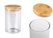 Staklena okrugla tegla 500mL, sa drvenim poklopcem i gumicom-slika_proizvoda