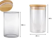 Staklena okrugla tegla 250mL, sa drvenim poklopcem i gumicom-dimenzije_slike