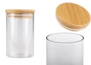 Staklena okrugla tegla 250mL, sa drvenim poklopcem i gumicom-slika_proizvoda