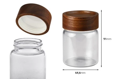 Staklena cilindrična teglica 160mL sa drvenim zatvaračem-2