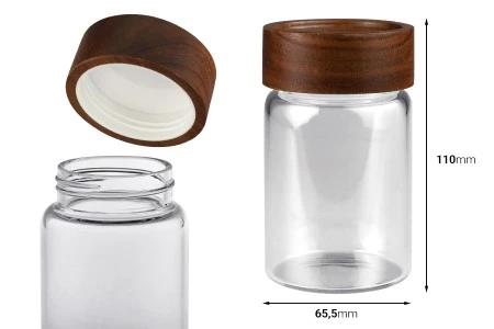 Staklena cilindrična teglica 220mL sa drvenim zatvaračem-2