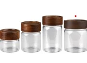 Staklena cilindrična teglica 300mL sa drvenim zatvaračem