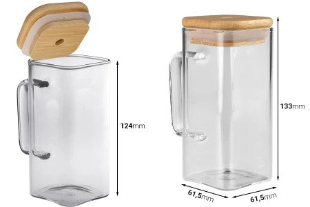 Tegla sa drškom 350mL sa drvenim poklopcem i rupom za slamčicu-2