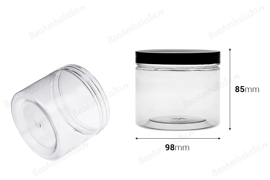 Plastična PET kutija 550mL za soli za kupanje, sa crnim zatvaračem-dimenzije_slike