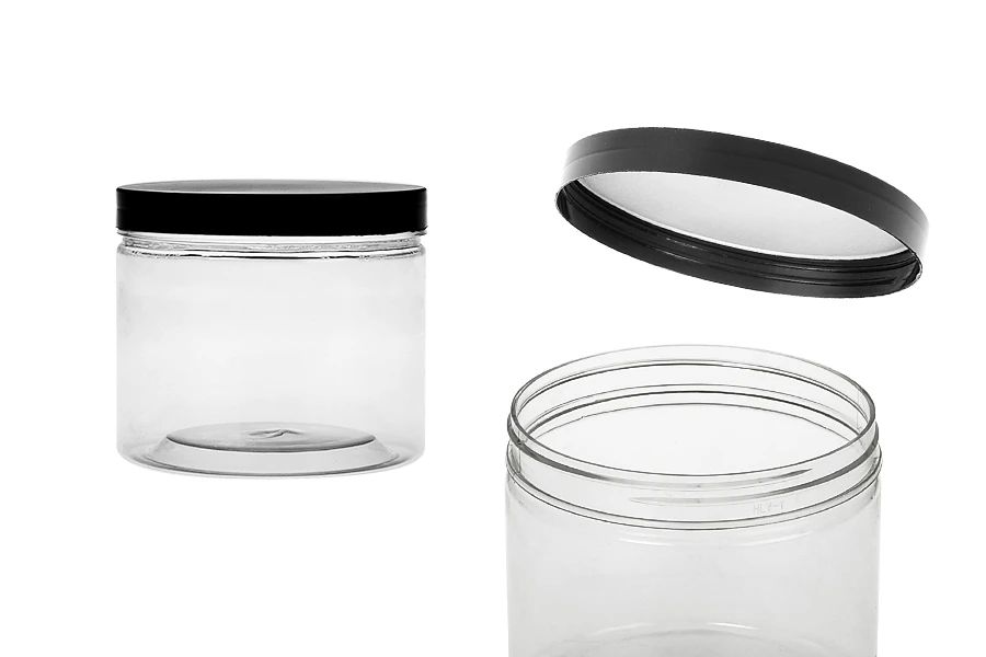 Plastična PET kutija 550mL za soli za kupanje, sa crnim zatvaračem Plastična PET kutija 550mL za soli za kupanje, sa crnim zatvaračem