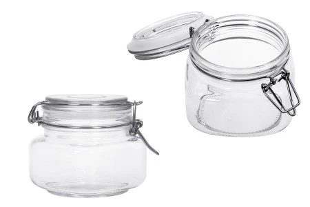 Staklena okrugla teglica 500mL sa staklenim poklopcem sa hermetičkim zatvaranjem (žicom i gumicom na poklopcu)-1