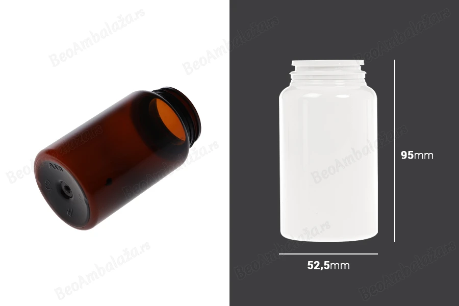 Plastična PET kutijica 150mL za lekove ili kapsule - bez poklopca - 12 kom-dimenzije_slike