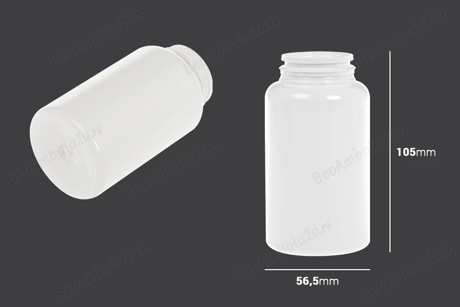 Plastična bela PET kutijica 200mL za lekove ili kapsule - bez zatvarača - 12 kom-dimenzije_slike