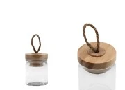 Staklena okrugla teglica 40mL, sa drvenim poklopcem i zakačkom-slika_proizvoda