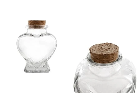 Staklena teglica u obliku srca 75mL, sa plutanim čepom-1
