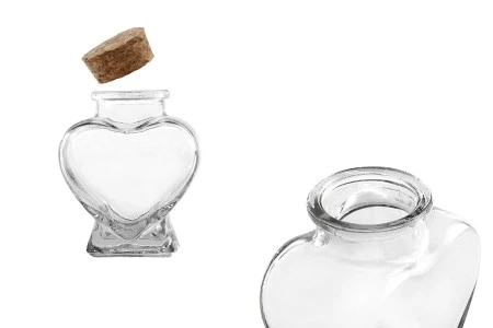 Staklena teglica u obliku srca 75mL, sa plutanim čepom-2