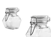 Staklena višeugaona teglica 100mL, sa hermetičkim zatvaranjem (žicom i gumicom na poklopcu)