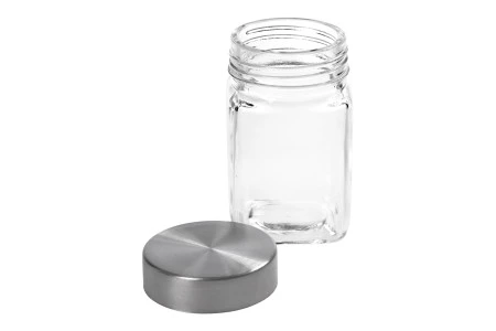 Staklena kockasta teglica 270mL sa srebrnim zatvaračem-5