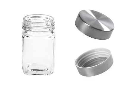 Staklena kockasta teglica 270mL sa srebrnim zatvaračem-2
