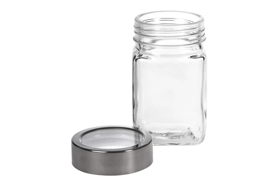 Staklena kockasta teglica 270mL sa srebrno - providnim zatvaračem-grupa_slika