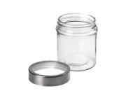 Staklena okrugla teglica 300mL sa srebrno - providnim zatvaračem-dimenzije_slike