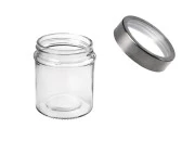 Staklena okrugla teglica 300mL sa srebrno - providnim zatvaračem-