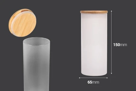 Staklena okrugla teglica 400mL, sa drvenim poklopcem sa sigurnosnom gumicom-2