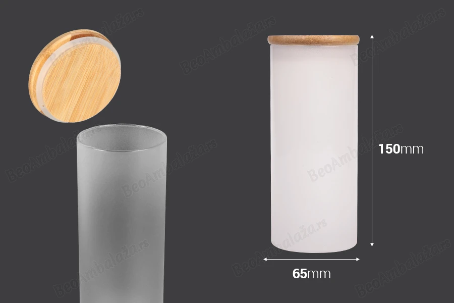 Staklena okrugla teglica 400mL, sa drvenim poklopcem sa sigurnosnom gumicom-dimenzije_slike