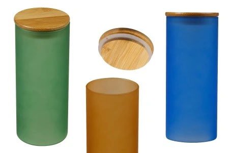 Staklena okrugla tegla 85x200mm, sa drvenim poklopcem sa sigurnosnom gumicom, u raznim MAT bojama-1