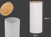 Staklena okrugla tegla 85x200mm, sa drvenim poklopcem sa sigurnosnom gumicom, u raznim bojama Staklena okrugla tegla 85x200mm, sa drvenim poklopcem sa sigurnosnom gumicom, u raznim bojama