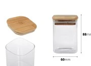 Staklena četvrtasta tegla 200mL sa drvenim poklopcem sa sigurnosnom gumicom-dimenzije_slike