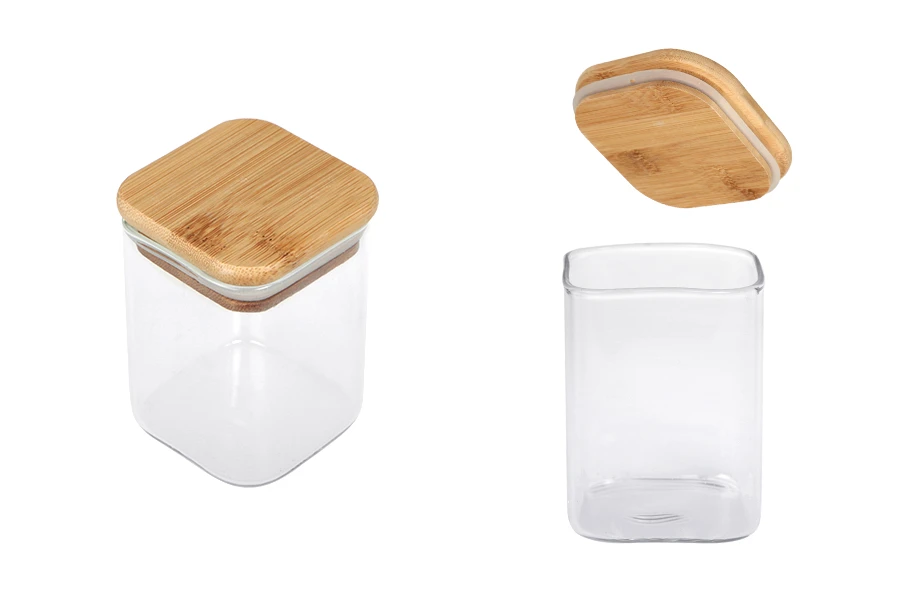 Staklena četvrtasta tegla 200mL sa drvenim poklopcem sa sigurnosnom gumicom-slika_proizvoda