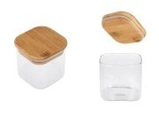 Staklena četvrtasta teglica 250mL sa drvenim poklopcem sa sigurnosnom gumicom-slika_proizvoda