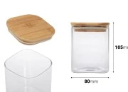 Staklena četvrtasta teglica 410mL sa drvenim poklopcem sa sigurnosnom gumicom-dimenzije_slike