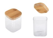 Staklena četvrtasta teglica 410mL sa drvenim poklopcem sa sigurnosnom gumicom-slika_proizvoda