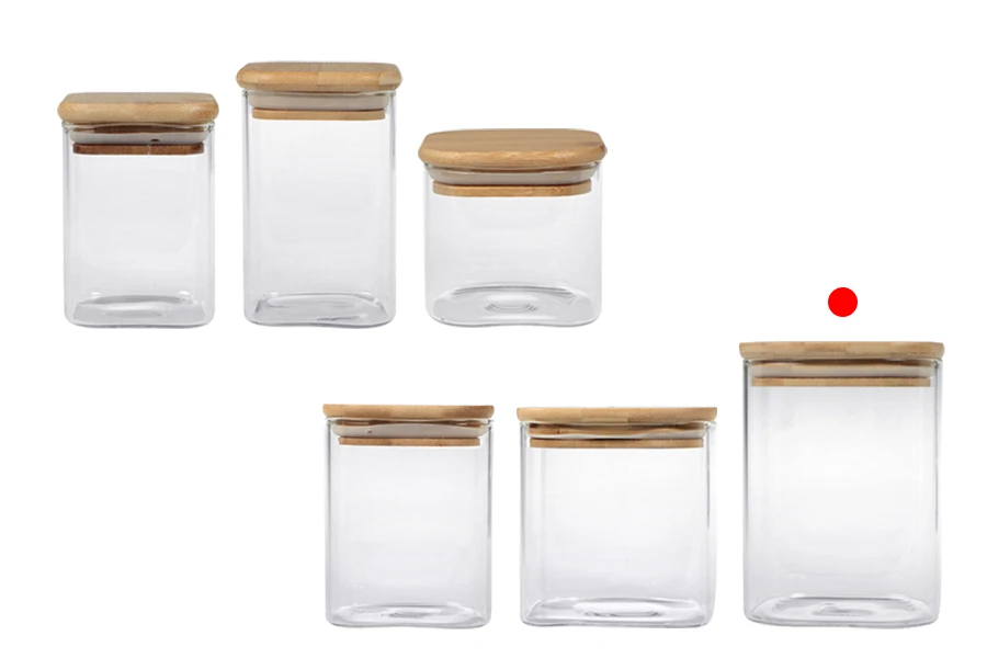 Staklena četvrtasta tegla 830mL sa drvenim poklopcem sa sigurnosnom gumicom-grupa_slika