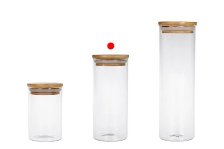 Staklena okrugla tegla 400mL, sa drvenim poklopcem i gumicom-3