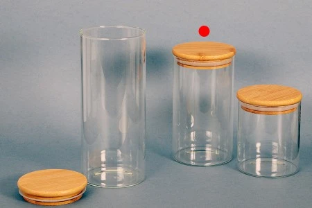 Staklena okrugla teglica 700mL, sa drvenim poklopcem i gumicom-5