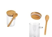 Staklena cilindrična tegla 250mL, sa drvenom kašikom i poklopcem sa gumicom, 65x100mm