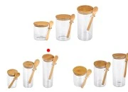 Staklena cilindrična tegla 550mL, sa drvenom kašikom i poklopcem sa gumicom, 65x200mm-grupa_slika