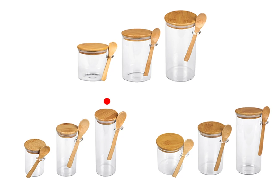 Staklena cilindrična tegla 550mL, sa drvenom kašikom i poklopcem sa gumicom, 65x200mm-grupa_slika
