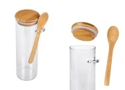 Staklena cilindrična tegla 550mL, sa drvenom kašikom i poklopcem sa gumicom, 65x200mm-slika_proizvoda