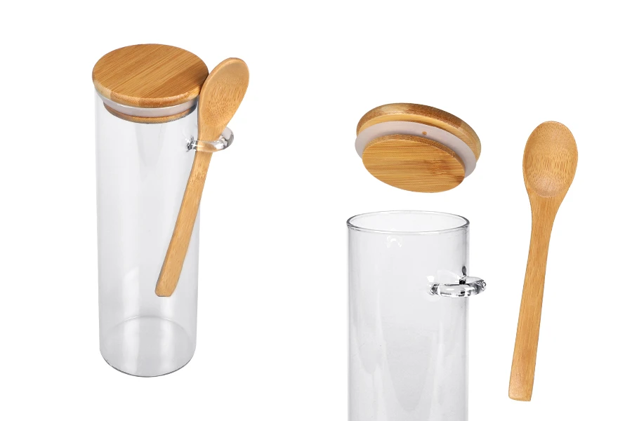 Staklena cilindrična tegla 550mL, sa drvenom kašikom i poklopcem sa gumicom, 65x200mm-slika_proizvoda